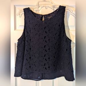 Ann Taylor Navy Blue Lace Jacquard tank Size L
